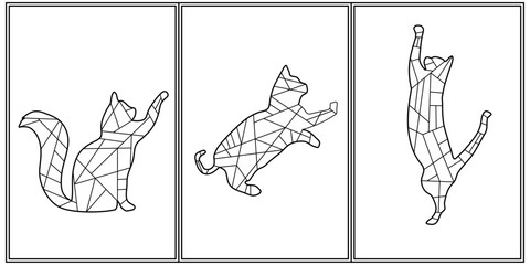 Abstract polygonal Geometric Cat for Coloring pages. Meow Madness. Funny cat coloring. Eps 8. #701