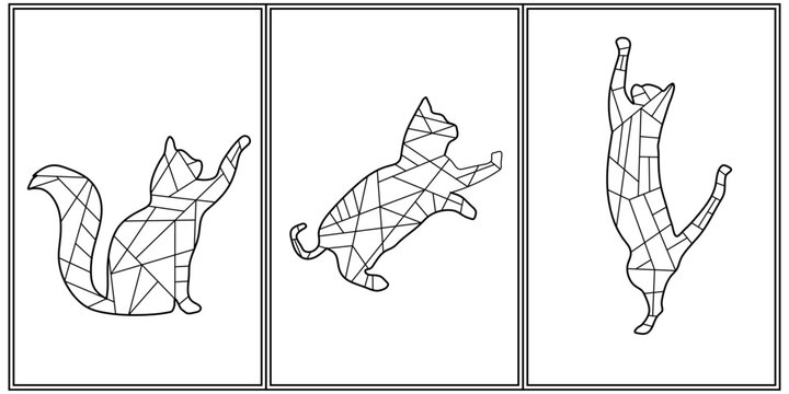 Abstract polygonal Geometric Cat for Coloring pages. Meow Madness. Funny cat coloring. Eps 8. #701