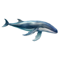A blue whale is swimming in the water. Isolated on white. Transparent PNG. Generative AI