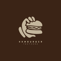 Hand holding burger logo design. big burger logo for cafe or restaurant