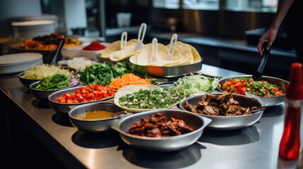 Innovative Culinary Fusion at a Contemporary Taco Bar in New York City: Avant-Garde Chefs Redefine Tacos with Korean-Inspired Bulgogi Beef, Kimchi Slaw, and Gochujang Aioli.

