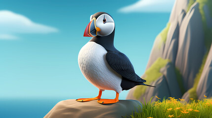 Puffin 3D cute simple background