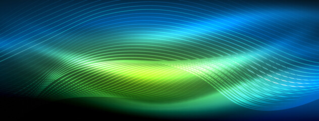 Glowing neon wave abstract background - vibrant, luminescent waves pulsate in a captivating and electrifying display