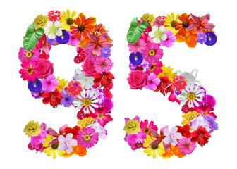 The shape of the number 95 is made of various kinds of flowers. suitable for birthday, anniversary...