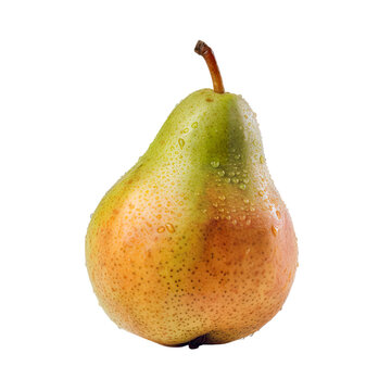 A ripe pear with water droplets on a clean white background. PNG. Transparent. Generative AI