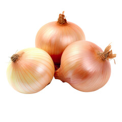 Three freshly harvested onions on a clean white background. PNG. Transparent. Generative AI