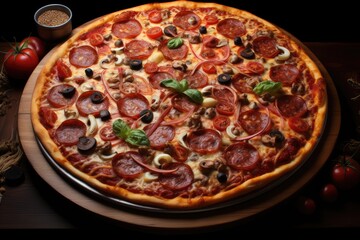 pizza with salami and cheese