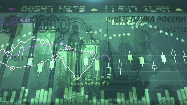 1000 Rubles and Digital Animation of Stock Market Price Changes. The video of this image is in my portfolio.	