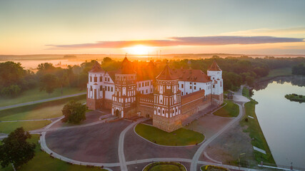 Beautiful belarusian castle from bird's eye view