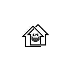 House price or value increase vector icon. House with coins icon