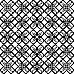 Abstract star pattern forming flower. Seamless vector background. Black and white diagonal texture. Graphic vintage pattern.