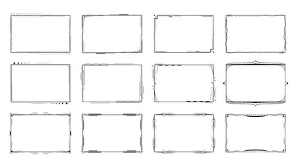 Set Abstract Black Collection Simple Line Rectangular Frame Doodle Outline Element Vector Design Style Sketch Isolated Illustration For Wedding And Banner - obrazy, fototapety, plakaty