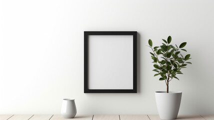 Empty white wall blank poster in elegant black frame