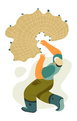 Fisherman throwing net for catching fish vector