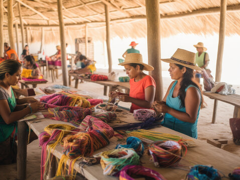 Vibrant Weavings of La Guajira. Artisans at Wayuu Workshop Craft Colorful Mochilas and Hammocks in the Desert.
