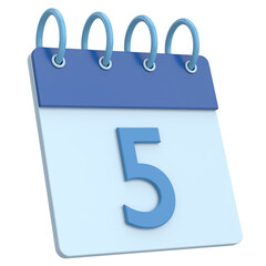 3D calendar. Day 5. Fifth day of the month. 3D illustration.