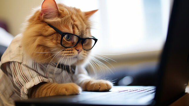 仕事をしている猫