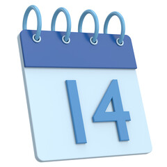 3D calendar. Day 14. Fourteenth day of the month. 3D illustration.