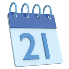 3D calendar. Day 21. Twenty-first day of the month. 3D illustration.