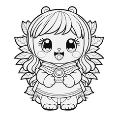 Fototapeta premium A coloring page with a cute girl in a dress