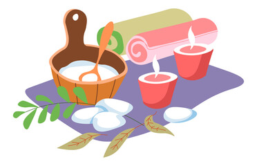 Spa salon kit, mineral salt and aroma candles