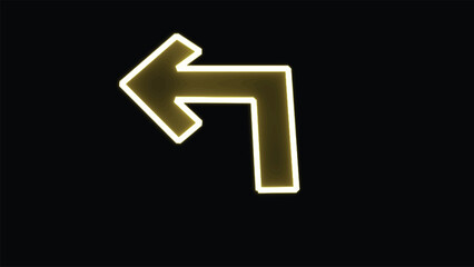 Traffic yellow neon signs, turn left, Modern flat simple arrows isolated. Down arrow sign . Direction traffic sign. Navigation concept. Vector illustration