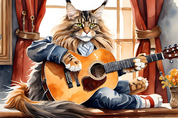 Maine Coon Playing Guitar,Generative AI