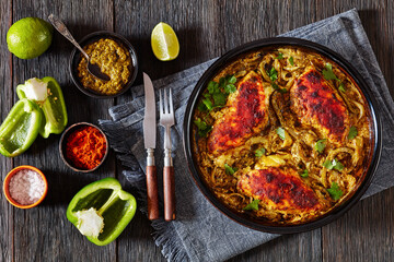 Cheesy Salsa Verde Chicken in dish, top view