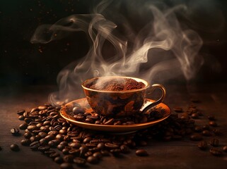 Fototapeta premium cup of coffee and beans
