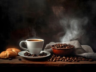 Fototapeta premium cup of coffee with beans retro style