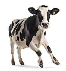 running Holstein cattle isolated on transparent background, png