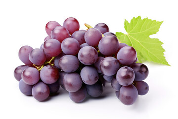 Fresh and juicy purple grapes, a healthy and delightful fruit snack, isolated on a white background. - obrazy, fototapety, plakaty