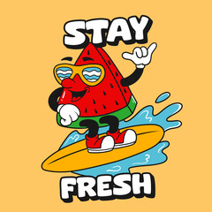 retro cartoon funny, groovy character, watermelon cartoon character