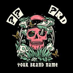 Obraz premium skull head, vintage skull illustration with mushrooms, illustration for apparel, for brand design