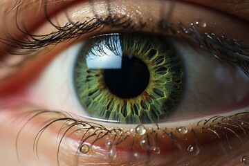 Green female human eye, extreme macro shot. Eye-care and beauty concept.
