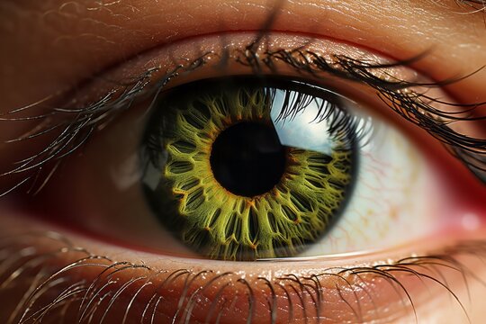 Green female human eye, extreme macro shot. Eye-care and beauty concept.