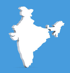 India Map 3d Front view isolated on transparent background. Three-dimensional India map. India map 3d Illustration.