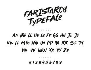 Unique modern brush font. English alphabet and numbers drawn by hand with a brush. Lettering. Latin alphabet.