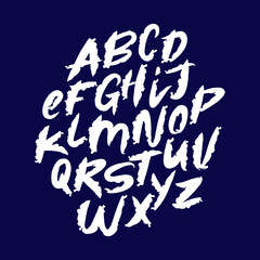 A set of letters of the English alphabet, drawn by hand with a brush. Lettering. Unique modern brush font. Latin alphabet.