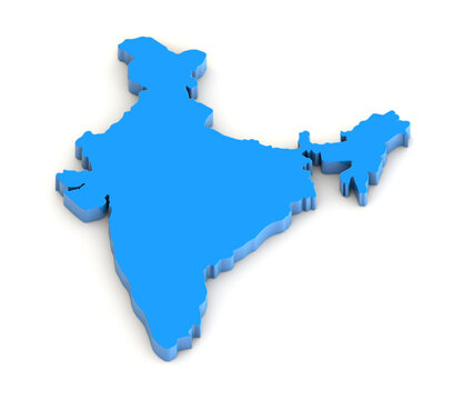 Fototapeta Flat Blue India Map 3d isolated on transparent background. Three-dimensional India map. India map 3d Illustration.