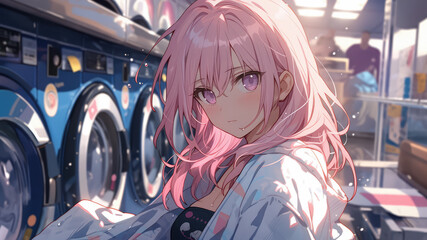 Young beautiful woman washing her dirty clothes - Generative AI