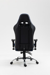 gaming Chair blue color on white background, Workplace Professional gamers cafe room with powerful personal computer game chair blue color. Adjustable blue computer gaming chair
