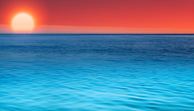 sunset on the sea, orang, red anb blue ocean with clear water and a blue sky in the background, AI Generated