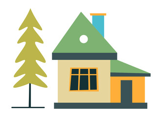 Rural real estate, building house in forest vector