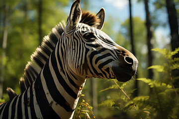 Fototapeta na wymiar zebra close up in a forest