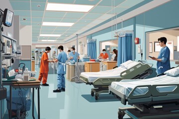 Obraz premium Health workers in hospital room with patients. Health emergencies