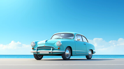 Fototapeta na wymiar 3D Cute blue Sedan simple background