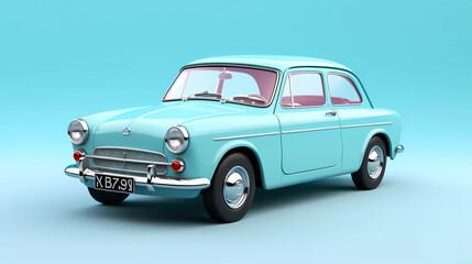 Obraz premium 3D Cute blue Sedan simple background
