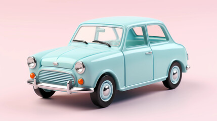  3D Cute blue Sedan simple background - obrazy, fototapety, plakaty