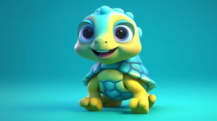 Fototapeta premium Cute Cartoon Turtle Character.Generative AI